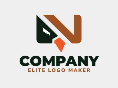 Vector logo in the shape of an eagle combined with a letter "v" with minimalist design with brown, orange, and black colors.