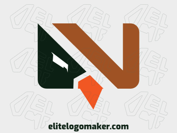Vector logo in the shape of an eagle combined with a letter "v" with minimalist design with brown, orange, and black colors.