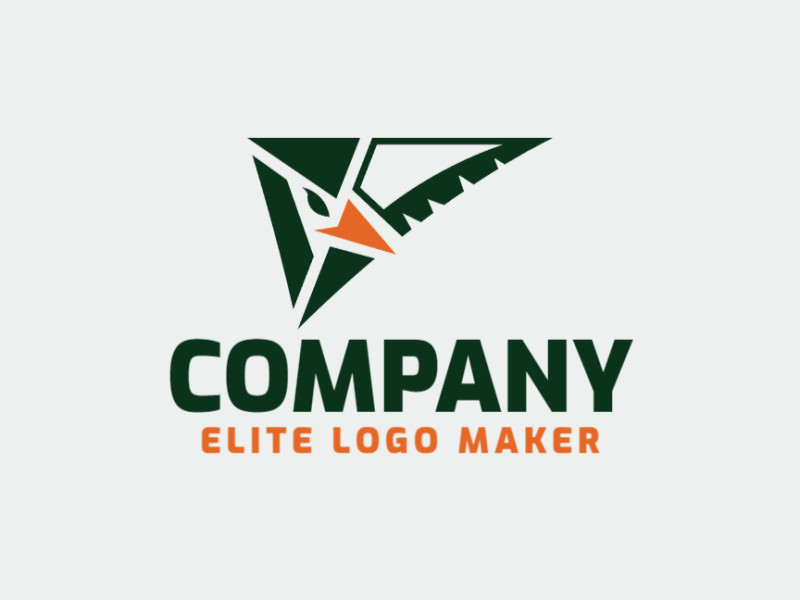 Logotipo simples composto por formas abstratas, formando uma águia com as cores verde e laranja.
