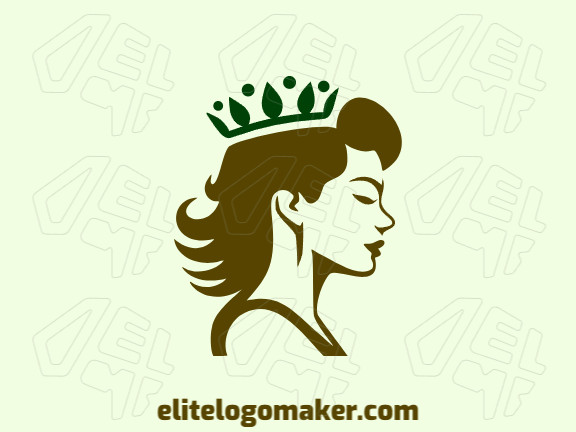 Modelo de logotipo para venda com a forma de uma rainha ecológica, as cores utilizadas foi marrom e verde escuro.