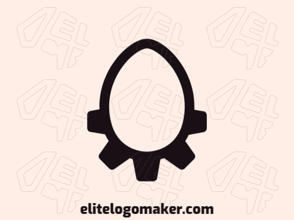 Logo available for sale in the shape of an egg combined with gear, with minimalist style and black color.