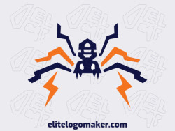 Abstract logo with the shape of a spider combined with lightning bolts with orange and blue colors.
