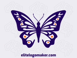 Logo is available for sale in the shape of an elegant butterfly with a handcrafted design with orange and dark blue colors.