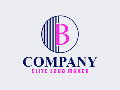 Um design de logotipo circular elegantemente elaborado apresentando uma letra "B" refinada, adornada com tons de rosa e azul escuro.