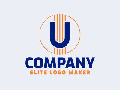 Un logotipo circular elegante que presenta una refinada letra "U", mezclando armoniosamente tonos de azul y naranja.
