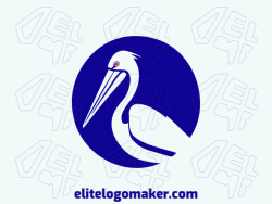 Create a vector logo for your company in the shape of an elegant pelican with a circular style, the colors used were orange and dark blue.