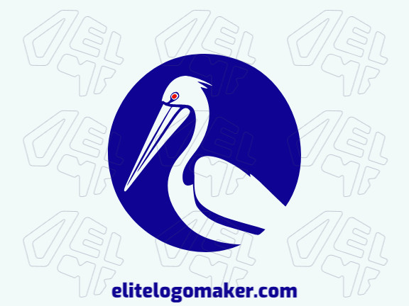 Crie um logotipo vetorial para sua empresa com a forma de um pelicano elegante com estilo circular, as cores utilizadas foi laranja e azul escuro.