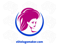 A minimalist depiction of an elegant woman in regal purple and deep blue, creating a sophisticated logo.