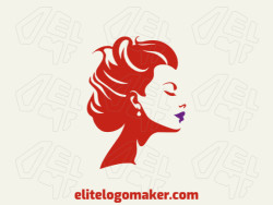 Um logotipo abstrato com a silhueta elegante de uma mulher, misturando tons de vermelho e roxo para um sentido de mistério e sofisticação.