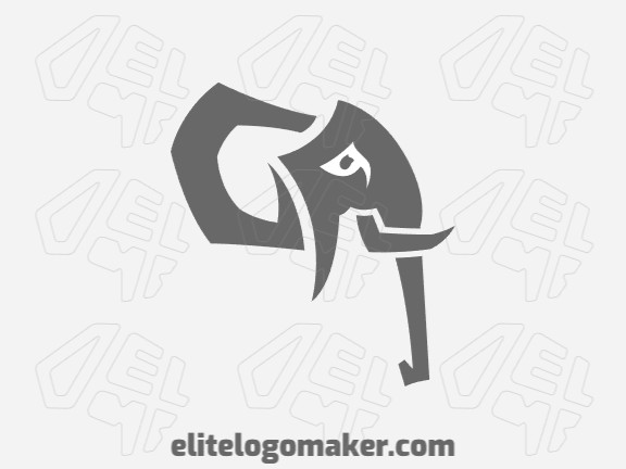 Creative logo in the shape of an elephant with a memorable design and abstract style, the color used is grey.