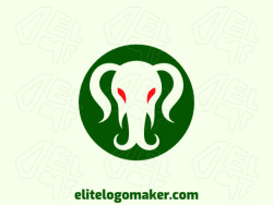 Create a logo for your company in the shape of an elephant combined with an alien with abstract style with green and red colors.