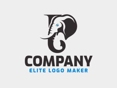 Un logotipo minimalista con un elefante inteligentemente integrado con la letra 'P', diseñado con una elegante combinación de azul y negro.
