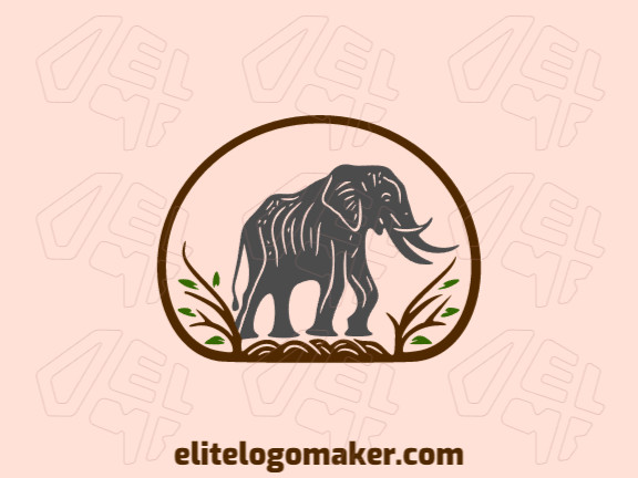 Inspired by nature's majesty, this abstract logo features an elephant surrounded by vibrant trees. The harmonious blend of green, brown, grey, and pink colors creates a captivating visual, representing balance, strength, and the beauty of the natural world.