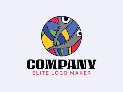 Logotipo creativo en forma de elefantes con un diseño memorable y un estilo abstracto, los colores utilizados son azul, amarillo, verde, violeta, rosa, y gris.