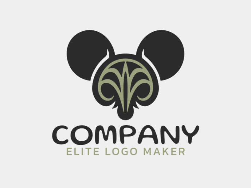 Um logotipo flexível e habilmente modelado na forma de um rato mal com um toque de estilo simétrico, onde as cores escolhidas é verde e preto.