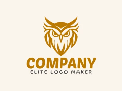 Create your own logo in the shape of an evil owl with simple style and dark yellow color.