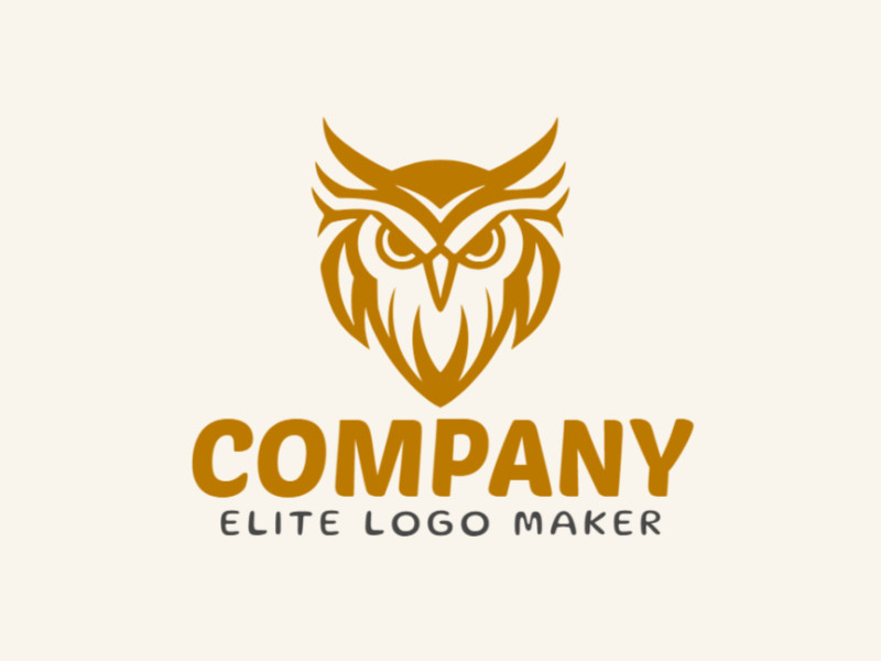 Create your own logo in the shape of an evil owl with simple style and dark yellow color.