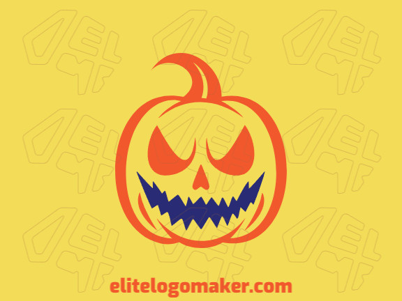 Logo is available for sale in the shape of an evil pumpkin with abstract style with orange and dark blue colors.