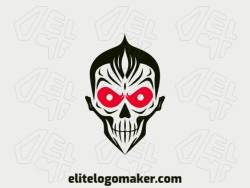 A sophisticated logo in the shape of an evil skull with a sleek abstract style, featuring a captivating red and black color palette.