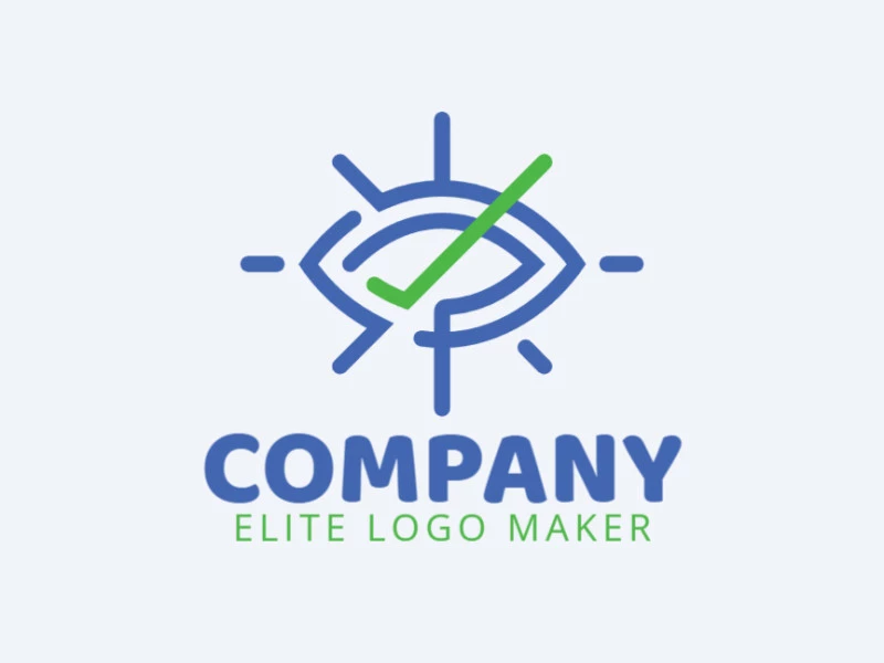 Logotipo minimalista com design refinado, formando um olho combinado com um asterisco com as cores verde e azul.