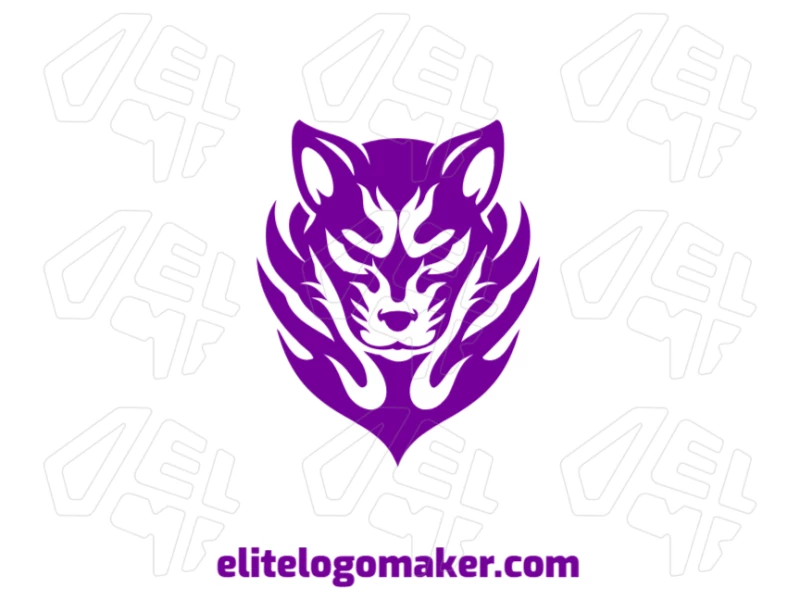 Uma ilustração simétrica e chamativa de um gato selvagem na cor roxa, ideal para criar uma identidade criativa com estilo único.