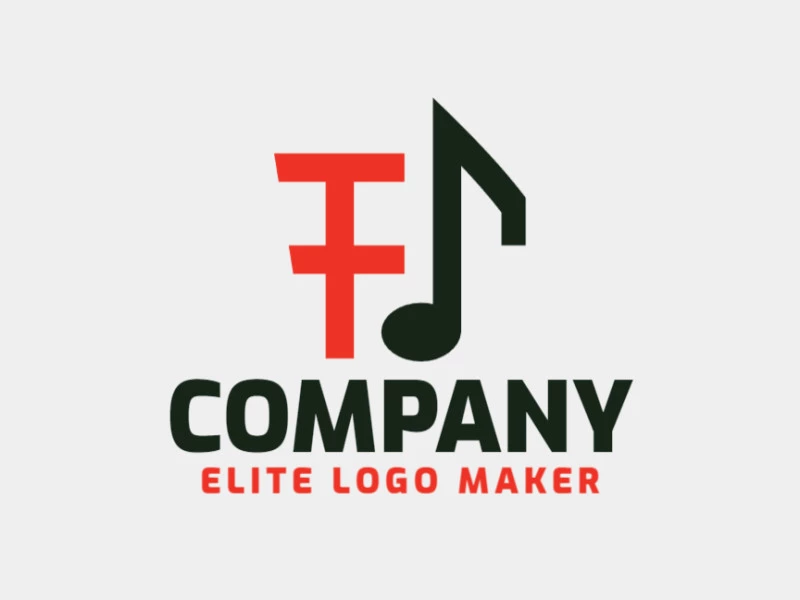 Logotipo moderno com a forma de uma letra "F" combinado com uma nota musical, com design profissional e estilo minimalista.