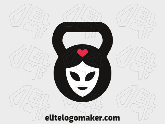 Logotipo disponível para venda com a forma de uma face combinado com um kettlebell, com estilo abstrato e com as cores vermelho e preto.