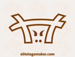 Animal logo design with the shape of a fence combined with a cow with yellow and brown colors.