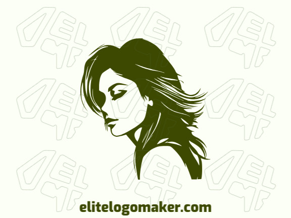 Abstract logo created with abstract shapes forming a female face with the color green.