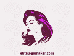 Logotipo simples com design refinado, formando um rosto feminino com as cores roxo e rosa.