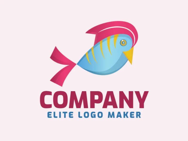 Gradient logo in the shape of a bird combined with a banner composed of abstract elements with yellow, blue, and pink colors.