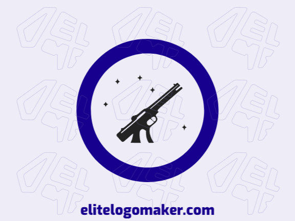 Logotipo customizável com a forma de uma arma de fogo composto por um estilo minimalista e com as cores cinza e azul escuro.