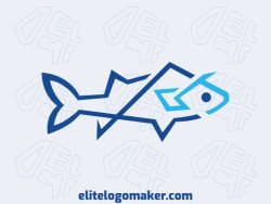 Abstract logo design with the shape of a fish with abstract style and blue color.