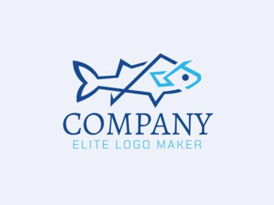 Abstract logo design with the shape of a fish with abstract style and blue color.