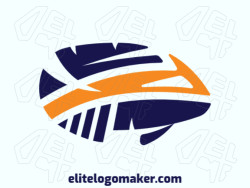 Template logo in the shape of a fish with minimalist design, with blue and orange colors.