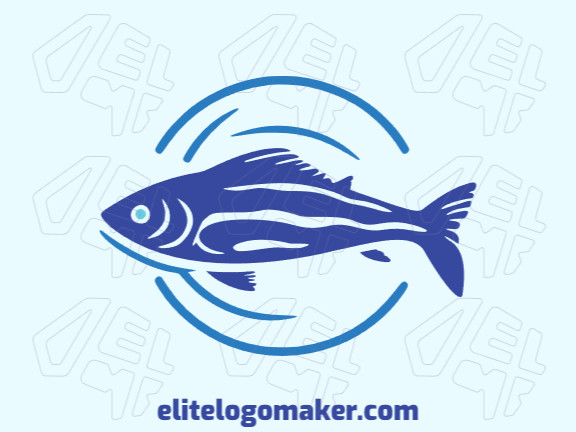 Professional logo in the shape of a fish with an abstract style, the colors used were blue and dark blue.