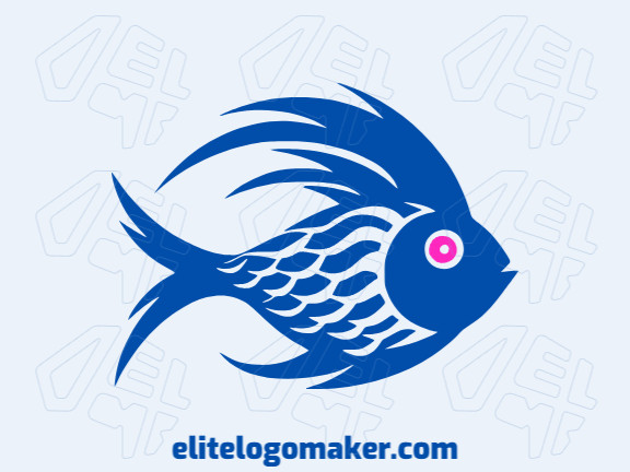 Logotipo profissional com a forma de um peixe com estilo simples, as cores utilizadas foi rosa e azul escuro.