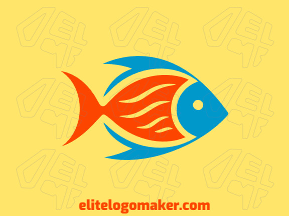 Logotipo vetorial com a forma de um peixe com design pictórico e com as cores azul e laranja.