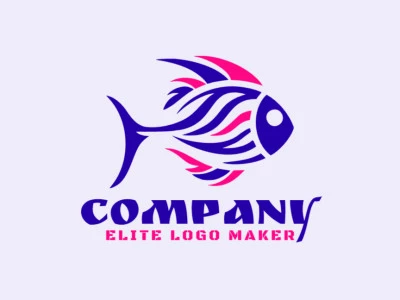 Un logotipo inspirado en la tribu con un cautivador diseño de pez en armoniosos colores rosa y azul oscuro, evocando la artesanía cultural.