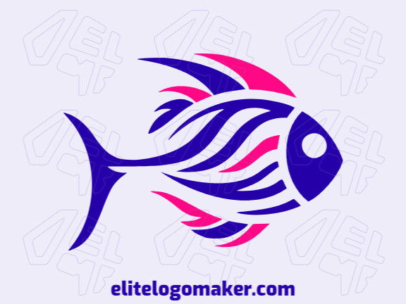Um logotipo inspirado na arte tribal, com um cativante design de peixe em tons harmoniosos de rosa e azul escuro, evocando a arte cultural.