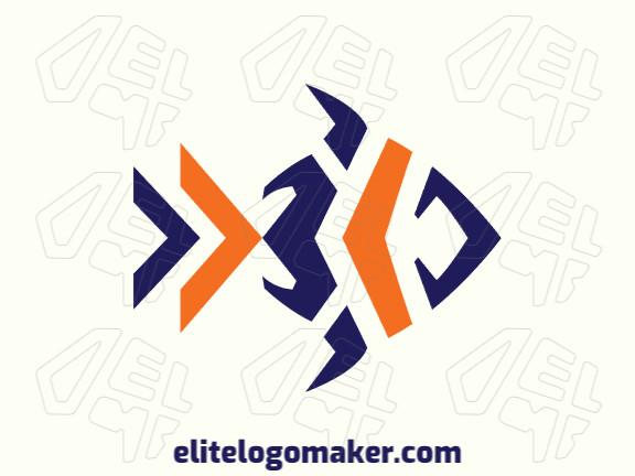 Logotipo abstrato com design refinado, formando um peixe com as cores azul e laranja.