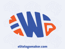 Double meaning logo created with abstract shapes, forming a fish combined with a letter "W", with blue and orange colors.