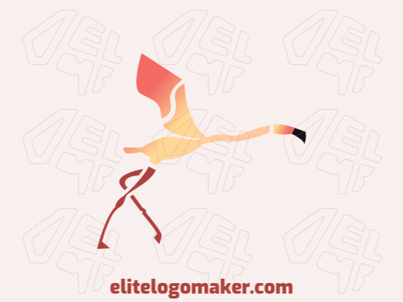 Stylized logo in the shape of a flying flamingo composed of abstracts shapes with red yellow and black colors.
