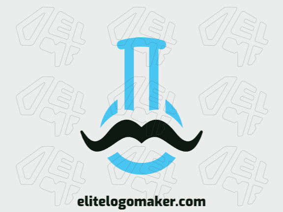 Logotipo minimalista com design refinado, formando um frasco combinado com um bigode, com as cores azul e preto.