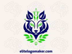 Create a vectorized logo showcasing a contemporary design of a floral wolf and symmetric style, with a touch of sophistication with green and blue colors.