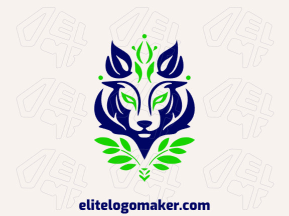 Crie um logotipo vetorizado apresentando um design contemporâneo de um lobo floral e estilo simétrico, com um toque de sofisticação e com as cores verde e azul.