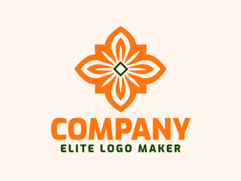 Um ícone de flor simples, porém marcante, em laranja vibrante e verde escuro, criando um design de logotipo memorável.