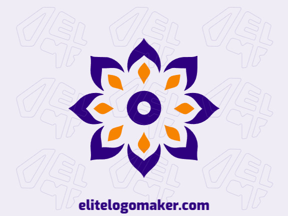 Simple logo composed of abstract shapes forming a flower with orange and dark blue colors.