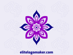 Creative logo in the shape of a flower with a memorable design and abstract style, the colors used were purple and dark blue.