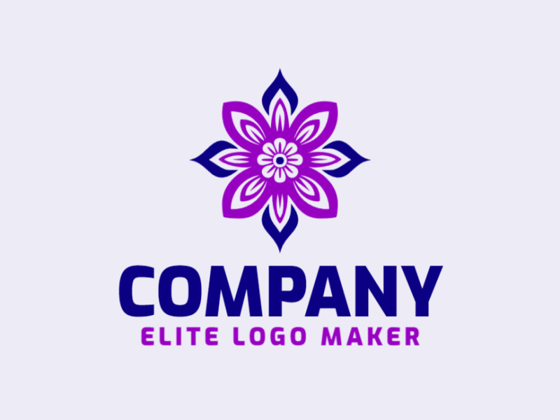 Logotipo criativo com a forma de uma flor com design memorável e estilo abstrato, as cores utilizadas é roxo e azul escuro.